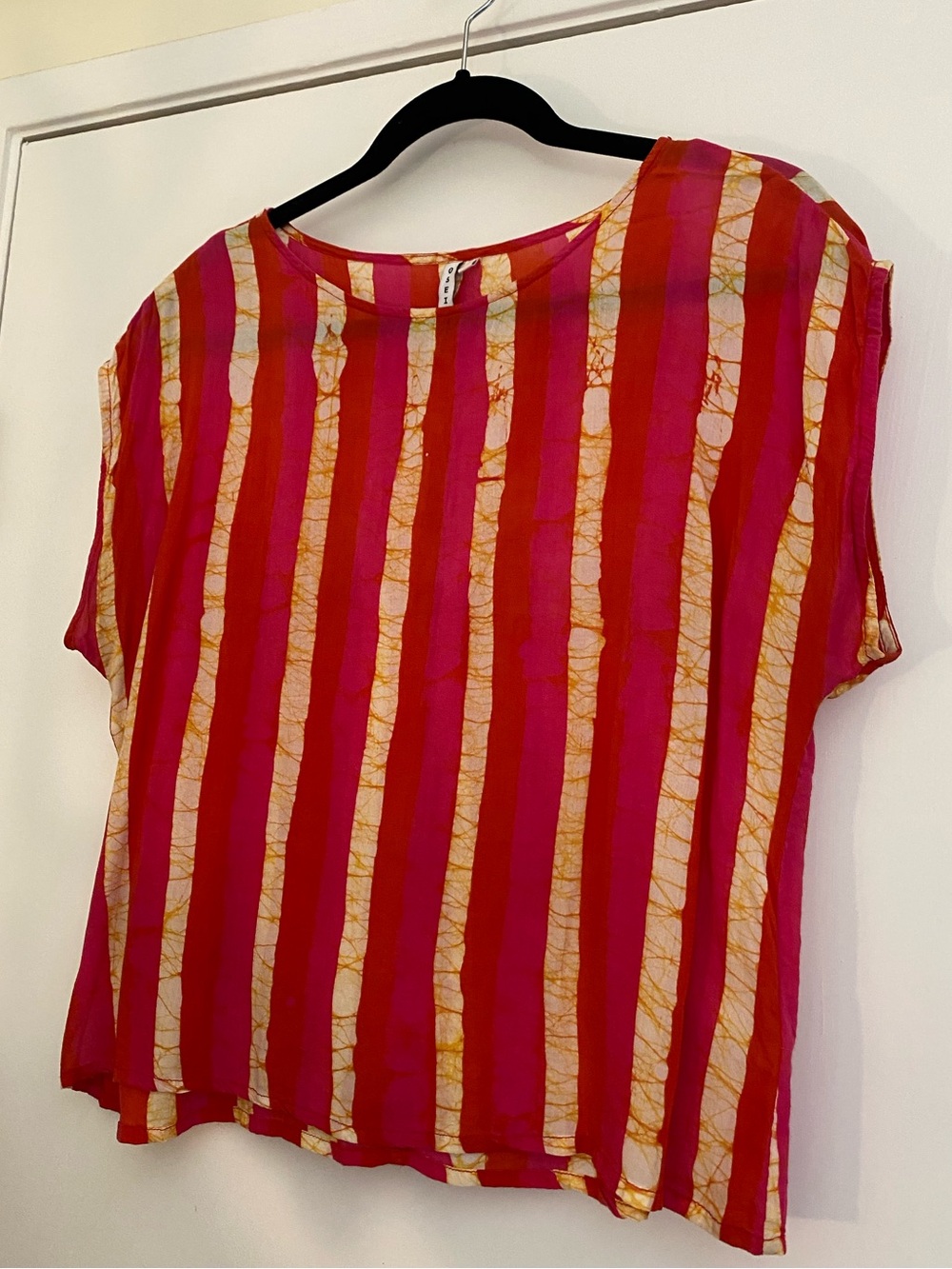 Osei Duro Relaxed Short Sleeve Stripe Tee African Fabric in Pink & Cream